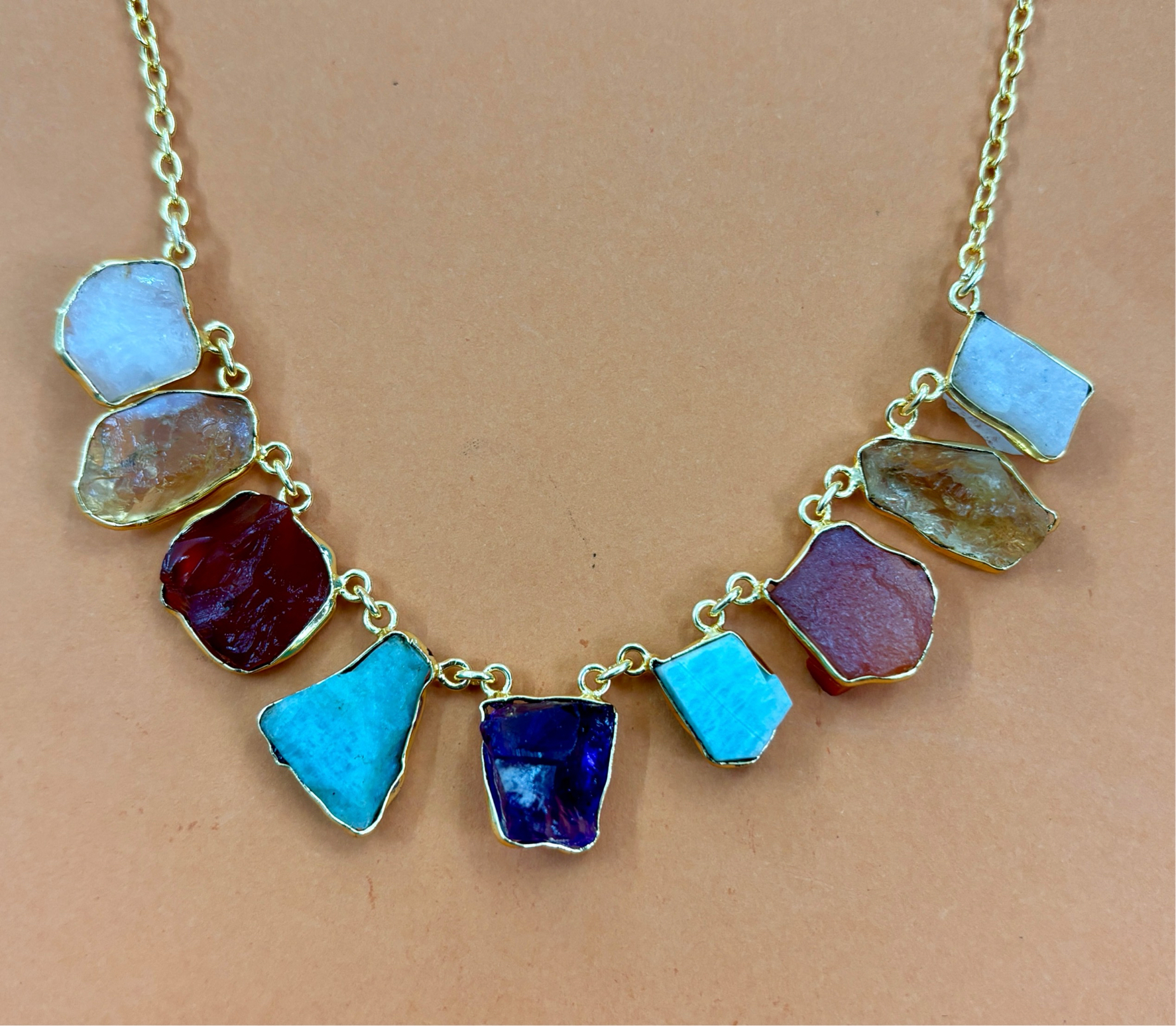 9 Collet Rough Bezal Necklace