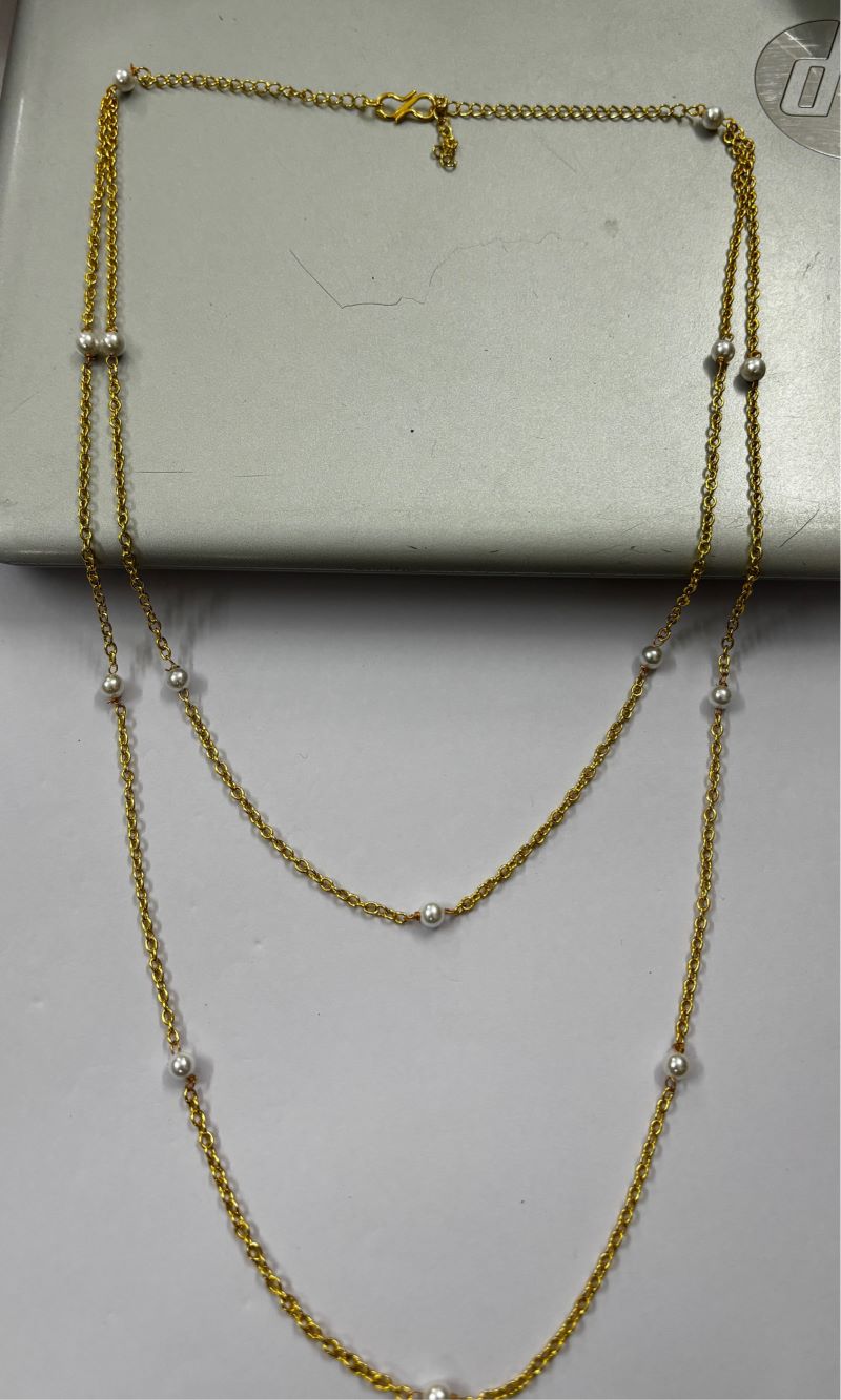 5mm TS Pearl 2 Line Chain Necklace ( 14 Pearl )