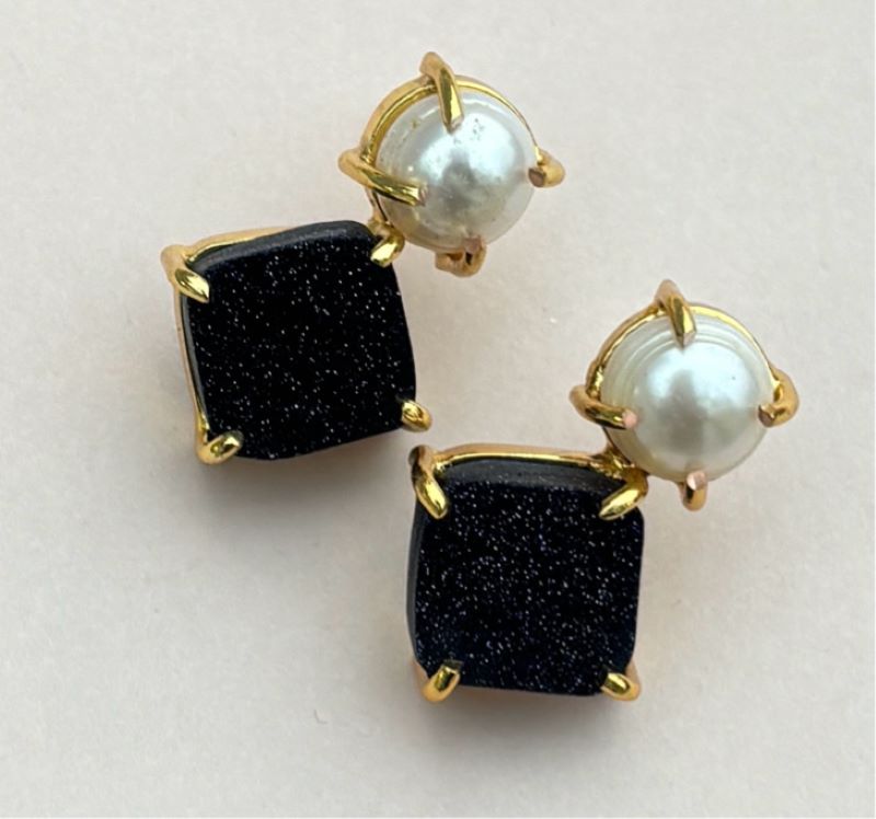 Square Rough + Real Pearl Studs