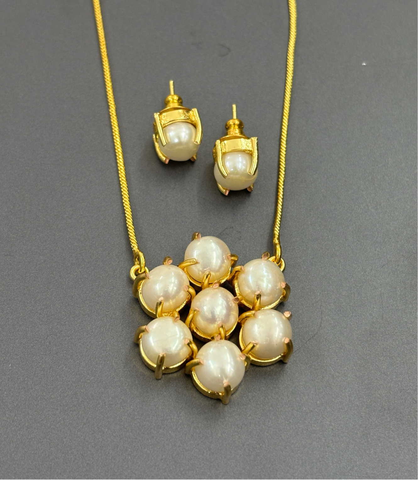 7 Collet Real Pearl Pendant With Studs 3-pc Sets
